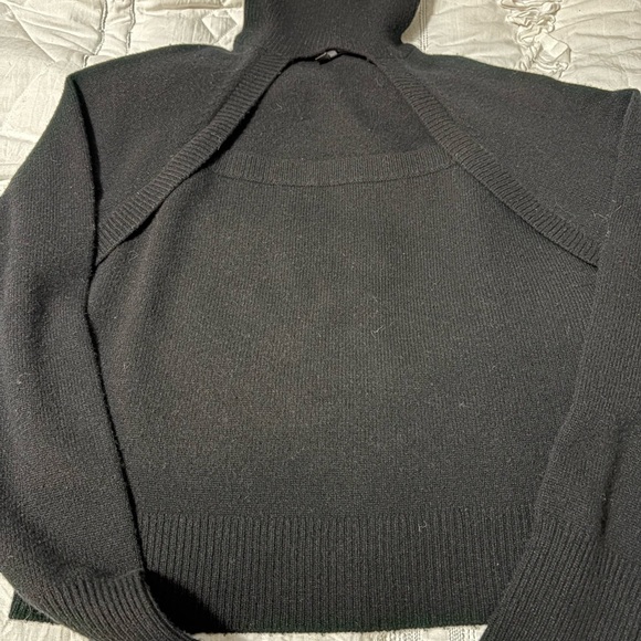 Paige black wool turtleneck with open chest detail. Long sleeve sweater. - Picture 14 of 16